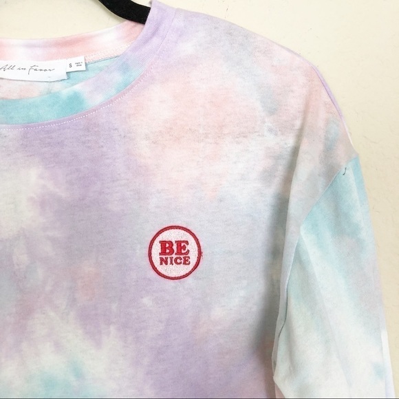 New All in Favor Nordstrom Tie Dye Cropped Long Sleeve Cotton Tee Be Nice Patch - Picture 2 of 7